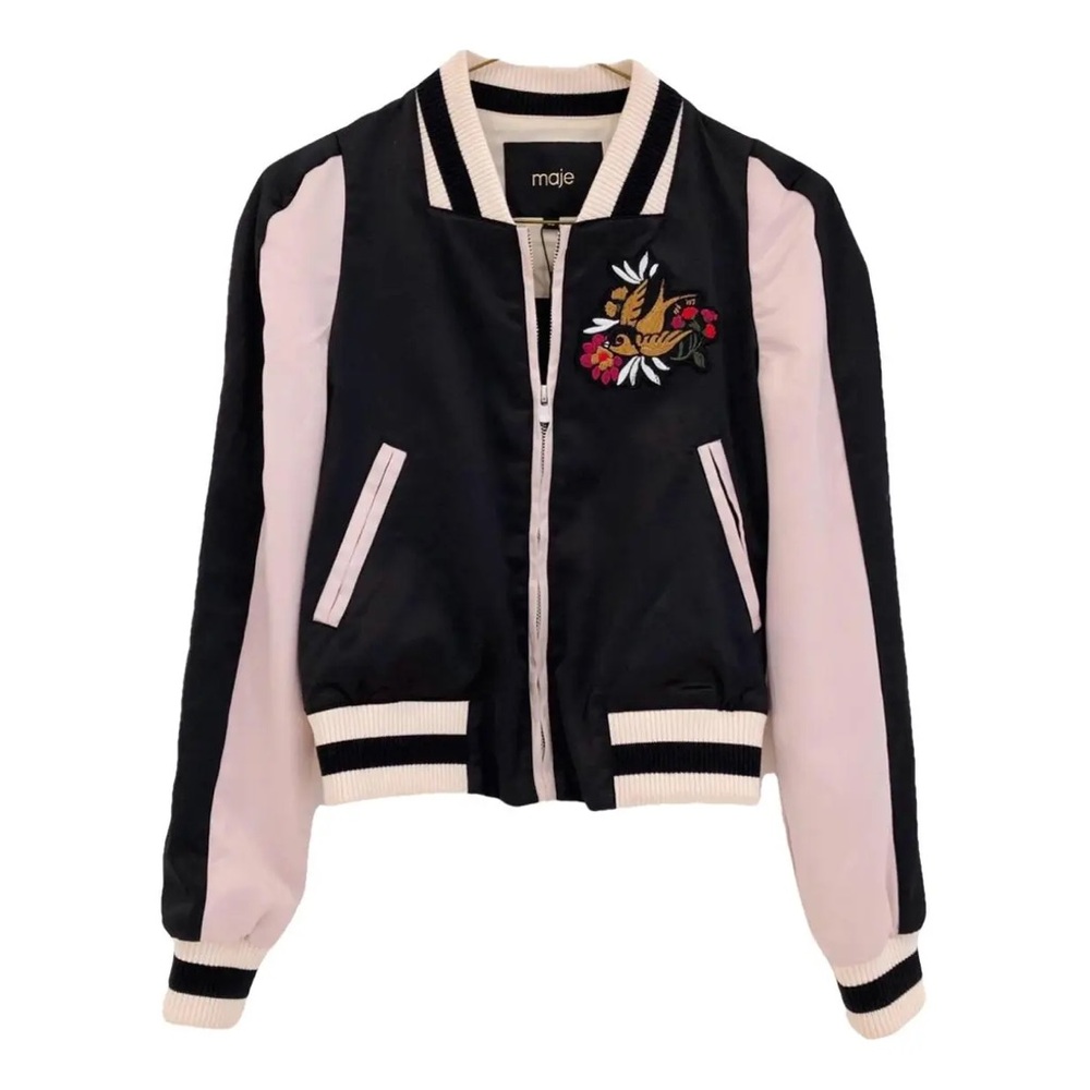 MAJE Basla Bird Pink & Black Sport Bomber Jacket - Size 40